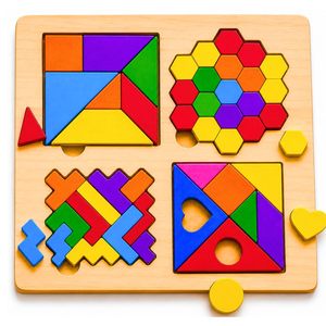 Wooden Pegged <b>Puzzle</b> Blocks Montessori Geometric DIY Brain Training Educational Toy for Ages 2-4 51-100 Pieces Honeycomb Four - Product Image 1