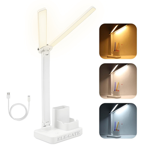 Lampada da Scrivania LED a Doppia Testa Stile Industriale, 3 Modalità di Illuminazione, Controllo Touch, Paralumi Bianchi e Neri in Metallo per Hotel e Camera da Letto, Alimentazione AC/DC/Batteria - Product Image 2