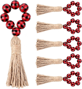 Porte-serviettes perlé en bois avec glands réglage de Table accessoires de décoration de fête de mariage porte-serviettes anneaux de serviette en bois - Product Image 4