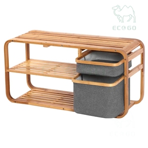 <span class=keywords><strong>Banc</strong></span> de rangement en bambou naturel pour couloir avec panier à <span class=keywords><strong>linge</strong></span> et étagères à chaussures pour la maison - Product Image 1