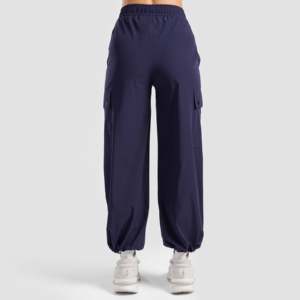 Pantalon cargo taille haute bleu marine Flex Gear, motif imprimé décontracté, collection printemps, taille XL, coton délavé avec logo décoratif - Product Image 2