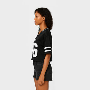 Maillot de football court noir pour femme, style rétro 26, en maille, manches courtes, streetwear - Product Image 3