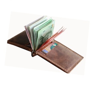 Cartera plegable con clip para dinero de cuero genuino marrón para hombre con tarjetero - Product Image 1