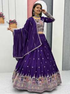 Tissu Vichitra pur de haute qualité Lehenga Choli avec broderie travail nuptiale Lehenga Choli pour les festivals et les fêtes - Product Image 3