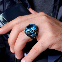 Anillo de Plata de Ley 925 con Incrustaciones de Piedras Naturales Negras Yemen Aqeeq, Estilo Turco Vintage para Bodas y Fiestas, de Lujo para Hombre, en Oferta