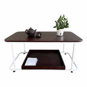 Minimalist Two-Tiered Sofa <b>Table</b> with Curved Rubber Wood Frame-TT68237 - Product Image 1