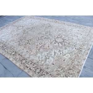 Turkish 8.3x11.3 ft <b>Wool</b> Patchwork Rug Eco-Friendly Vintage Oversize <b>Brown</b> Bordered Latex Backing Rug - Product Image 2