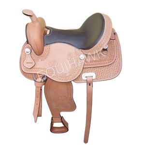 Selle de cheval en cuir occidental avec siège en daim de vache souple conçue sur mesure pour l'équitation arbre en fibre de verre/ - Product Image 3