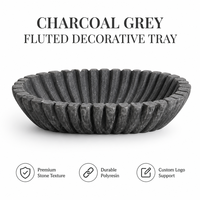 Plateau de rangement décoratif moderne et unique en résine cannelée, gris anthracite, texture pierre, durable, pour salle de bain, maison, bureau, personnalisable