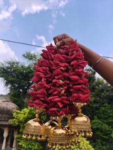 Vibrant Rose <b>Marigold</b> With Ghungaro String For Temple Or Housewarming Decor Handmade Toran For Home Perfect For Diwali Night Gif - Product Image 2