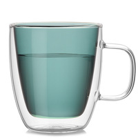 Verres à double paroi personnalisés tasse à boire 250ml 350ml double couche poignée Borosilicate résistant à la chaleur tasse en verre coloré