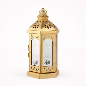 Premium Gold Metal Lantern with Glass Panels <b>Moroccan</b> Cut Design Elegant Candle Holder for Luxury Festive Home <b>Decor</b> - Product Image 6