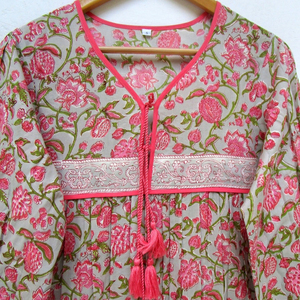 Collection 2023 vente en gros coupe ample bouton fendu sur le côté robe caftan Floral Tie Dye 100% coton col en v a-ligne respirant - Product Image 1