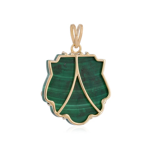 Malachite Gemstone 14k Gold Diamond Shell Pendant <b>Handmade</b> <b>Jewelry</b> Wholesale Anniversary Gift Bezel Set <b>Jewelry</b> - Product Image 3
