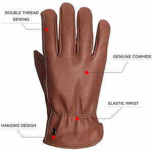 OEM Custom Genuine Cowhide Leather Camping <b>Gloves</b> Heat Resistant Fireproof <b>Gloves</b> - Product Image 3