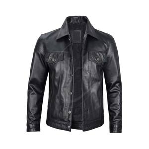 Customized <b>Men</b> Leather <b>Jacket</b> Vintage Real Lambskin Windproof Breathable <b>Trucker</b> Style Leather <b>Jackets</b> for <b>Men</b> - Product Image 1