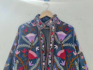 Veste d'Hiver Unisexe Vintage Boho avec Broderie Floral Suzani Tricoté Rembourrage Velours Coton-Ethnique Chic Outerwear - Product Image 2