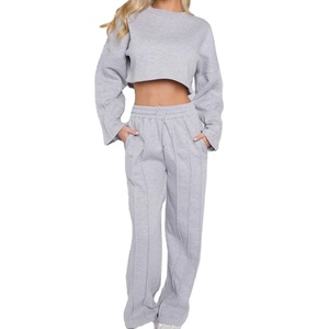 Women's Winter Casual Eco-Friendly <b>Tracksuit</b> 2-Piece Set Distressed Embroidery Cropped Hoodie Sweatpants Short Length XS Size - Product Image 6