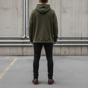 Sudadera con Capucha de Invierno para Hombre, Personalizada, de Felpa Verde Oliva de 360 g/m², Estilo Urbano Desgastado, Corte Regular, con Orificios para los Pulgares - Product Image 5