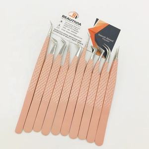 Pinzas para Extensión de Pestañas de Acero Sostenible con Punta en Forma de Diamante Color Durazno, Pinzas de Belleza con Punta Puntiaguda y Logotipo Personalizado - Product Image 1