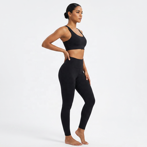 Mid Waist Solid <b>Black</b> Full Length Breathable Yoga <b>Leggings</b> Spandex Nylon Elastic Women Pants - Product Image 4