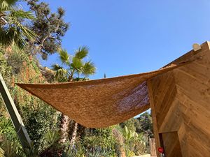 Coklat alami Coco Net naungan Sailing segitiga persegi panjang tenun dari serat kelapa dengan poin tersambung gantungan logam - Product Image 6