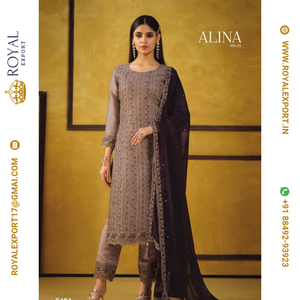 ชุดปากีสถานแบบใหม่ของอลีนา พร้อมงานปักลายหนักและผ้าคลุมไหล่ปักลาย - Product Image 1