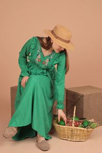 Robe longue en tissu Aerobin pour femme, douce et naturelle, à volants brodés, taille naturelle, respirante, vente en gros - Product Image 5