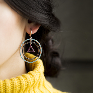 ต่างหูทรงสามเหลี่ยมดีไซน์แบบกลมสไตล์ตุรกีทำมือทำจาก925เงินสเตอร์ลิงต่างหูห้อยอัญมณีชั้นดี - Product Image 2