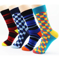 Chaussettes habillées colorées pour hommes Crazy Design Argyle Striped Funky Pattern Cotton Socks for Men Socks