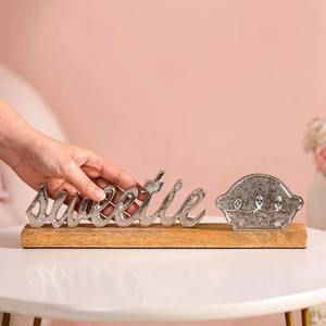 <b>Sweetie</b> Eco-Friendly Handmade Aluminum Tealight Holder Wooden Base Decorative Candle Stand Home Decor Tabletop Christmas Easter - Product Image 2