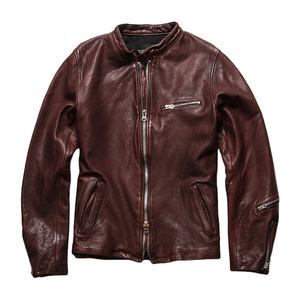 เสื้อแจ็คเก็ตหนังแกะแท้ทรงมอเตอร์ไซค์ ปกตั้ง ล้างแบบ Garment Washed หนังฟอกฝาดจากพืช สำหรับผู้ชาย - Product Image 1