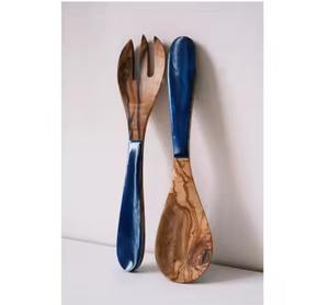 Ensemble de serveurs à salade en bois et résine faits à la main pour les ustensiles à salade - Product Image 2