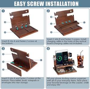 Estación de acoplamiento de teléfono de madera maciza para hasta 3 teléfonos-Organizador de mesita de noche para hombres y mujeres con capacidad para múltiples teléfonos Tabletas Apple - Product Image 5