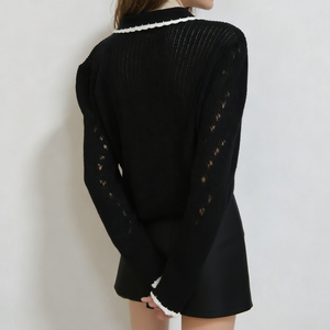 เสื้อสเวตเตอร์ผู้หญิงแบบ OEM & ODM ถักนิตติ้ง คอปกพับได้ เสื้อโค้ทไหมพรม แขนยาว สไตล์ลำลอง ติดกระดุม คุณภาพสูง - Product Image 2