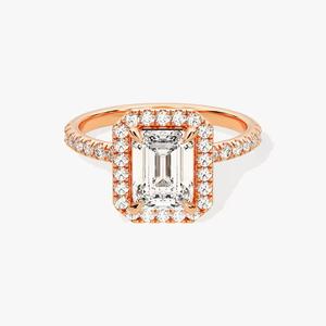 2,0 CTW Emerald Cut Lab Grown Diamond Anillo de compromiso Anillo de Boda nupcial con Halo Lab Creado Moissanite Jewelry - Product Image 3