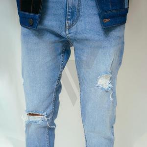 Pantalones vaqueros de mezclilla de color azul claro para hombre, ajustados, de cintura media alta, acanalados, de color recto, suavizante de calle personalizado - Product Image 4