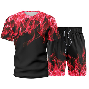 Mens <b>Sets</b> Fashion Summer Man Sportswear Two Pieces Tracksuit Sports Suit Printed Tee Top+Shorts Sweatsuit Male Brand Clothing - Product Image 5