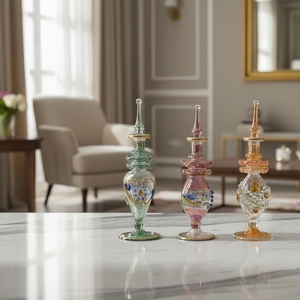 LW66 Exquisite <b>Miniature</b> Egyptian Folk Art Glass <b>Perfume</b> Vial Jeweled Series 6ml Hand-Blown Souvenir <b>Bottle</b> 3D Sculpted Accents - Product Image 1