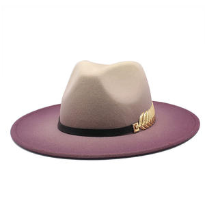 Tendance vente en gros mode fausse laine grand <span class=keywords><strong>large</strong></span> bord rigide dégradé Panama Fedora chapeau pour femmes hommes dame hiver automne - Product Image 2