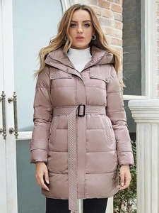 Veste matelassée tissée pour femmes, best-seller, hiver, chaude, sur mesure, respirante, à capuche, matelassée, unie, teinte unie, épaisse, décontractée - Product Image 3
