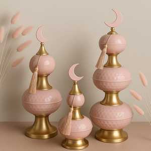 Bol à dattes Ramadan Minaret à 3 niveaux, cadeau, pot à fruits secs, récipient décoratif pour condiments avec couvercle en bois et plateau en métal - Product Image 5