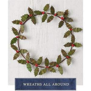 Corona Rústica de Hierro con Hojas de Acebo y Bayas Rojas, Decoración Minimalista Navideña para Pared y Ventana, Corona Festiva Navideña - Product Image 1