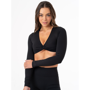Latest Custom <b>Black</b> Women's Knot <b>Long</b> <b>Sleeves</b> <b>Crop</b> Tops Stretchy Super Soft & Breathable Workout Fitness <b>Crop</b> Top Tees for Women - Product Image 5