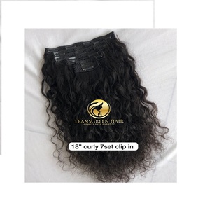 Extensions à clips 100% cheveux vierges indiens de temple, bouclés lâches de 18 pouces, traités à la vapeur, 7 pièces, donneur unique, en gros - Product Image 1