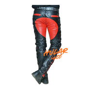 Pantalons en cuir pour hommes personnalisés, pantalons empilés, punk, hip hop, broderie, patch, pantalons en cuir pour hommes