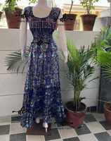 Style occidental Vintage Floral longues robes Vintage Boho Gypsy Hippie femmes robe légère indien une pièce tenue