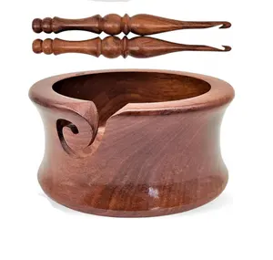 ชามเส้นด้ายวงกลมไม้ทําด้วยมือวินเทจพร้อมตะขอถักสําหรับถักและอุปกรณ์เย็บผ้าถักโครเชต์ - Product Image 1