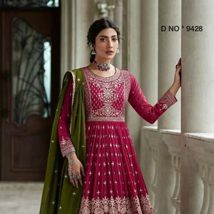Lussuoso Set Semi-cucito Shalwar Kameez finto Georgette tessuto ricamato gonna Dupatta <span class=keywords><strong>etnico</strong></span> <span class=keywords><strong>moderno</strong></span> per il matrimonio Look regale - Product Image 1