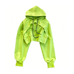 Fleece personalizado en blanco de las mujeres gota hombro recortado Sudadera con capucha Crop Top Sudadera con capucha de alta calidad más tamaño sudaderas con capucha de las mujeres - Product Image 5